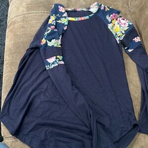 Floral Sleeve Navy Long Sleeve Tee